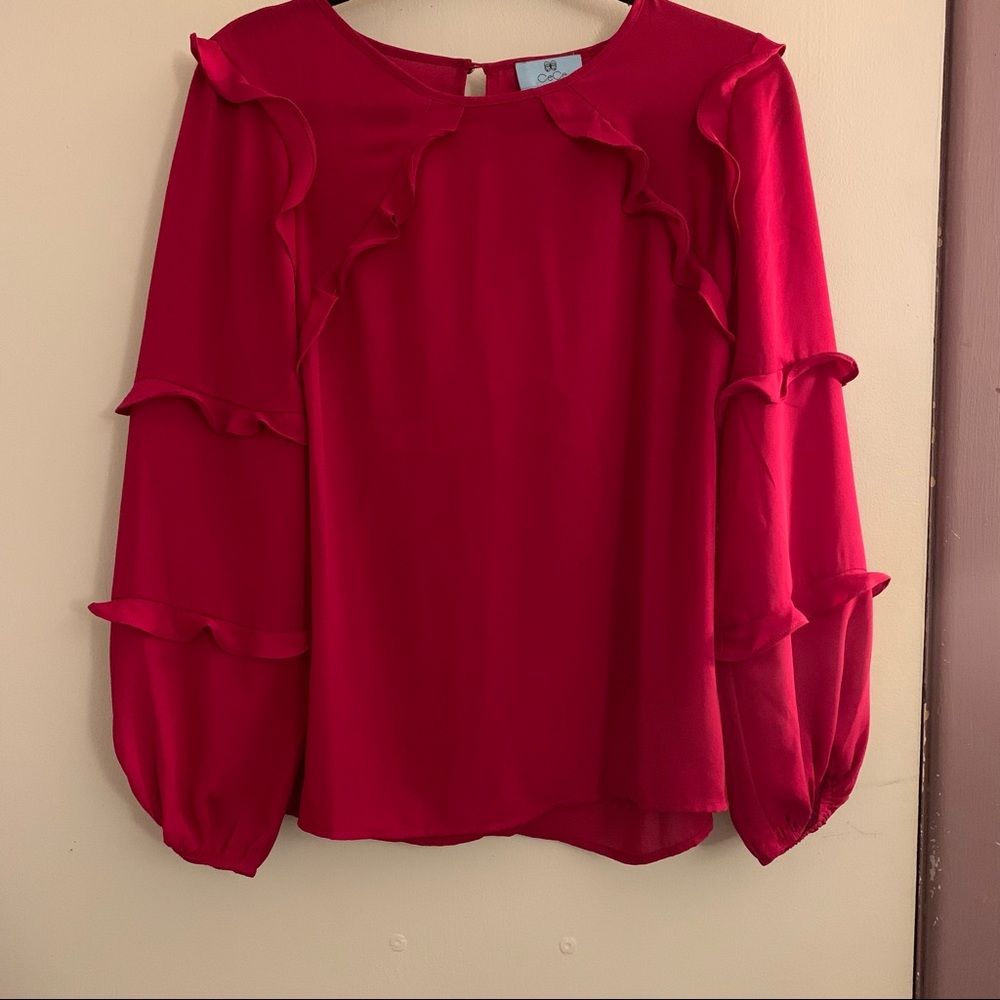 Small, pink, long sleeve blouse from CeCe